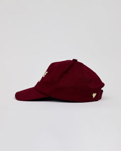 Burgundy kids hat with 'LITTLE LIDS' logo